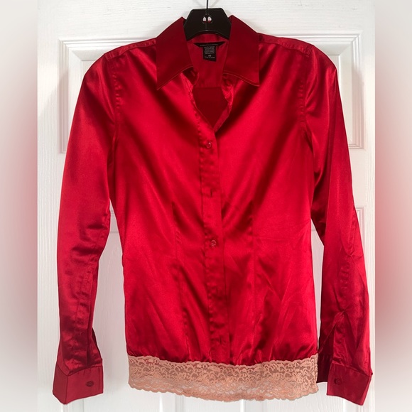 Moda International Tops - Beautiful RED Silky Dress Shirt